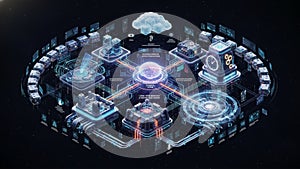 Futuristic Data Network and AI Cloud Computing Concept, Digital Interface Design
